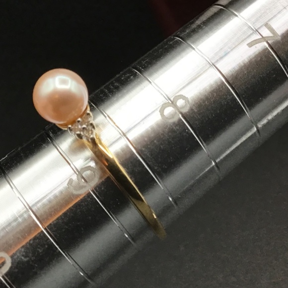 3 pieces set Pearl and Diamonds 14k Yellow Gold Necklace, Earrings, Ring - Picture 12 of 16